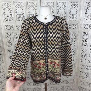 Vtg Chunky‎ Chevron Button Up Cardigan Sz Medium Oversized Grannycore Cottage